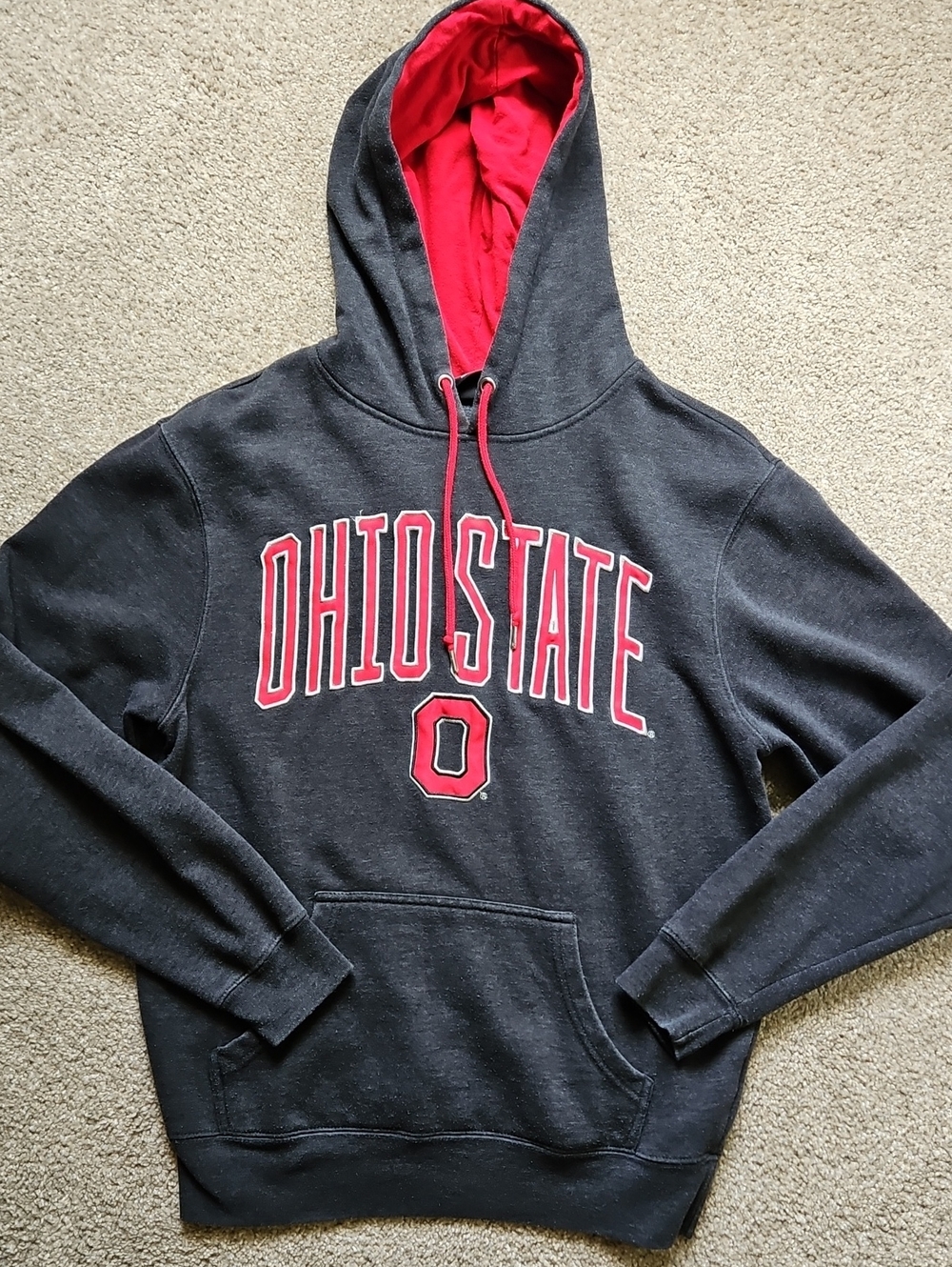 Ohio State University Hooded Sweatshirt - Charcoal with Red Trim Size Small